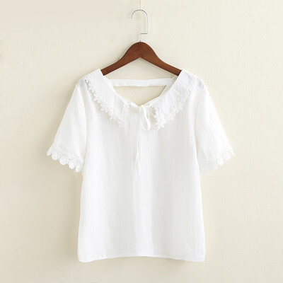 

2019 Women Shirt fresh cute doll collar loose cotton shirt White Shirt Cute Mori Girl Style For Ladies