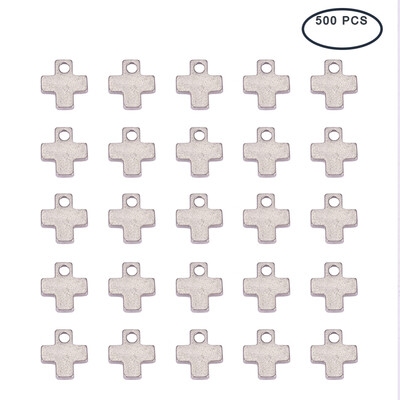 

304 Stainless Steel Blank Stamping Tag Pendants Cross Stainless Steel Color 6x5x09mm