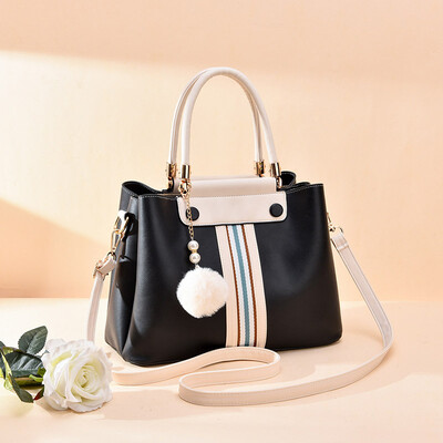 

10 pieces from the batch fresh Korean version of the lady bag striped ribbon versatile handbag hair ball pendant shoulder bag
