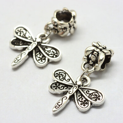 

Alloy European Dangle Beads Tibetan Style Large Hole Pendants Dragonfly Antique Silver 27mm Hole 5mm