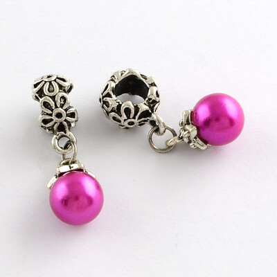 

Alloy European Dangle Beads with Round ABS Plastic Imitation Pearl Beads Antique Silver Magenta 31mm Hole 6mm