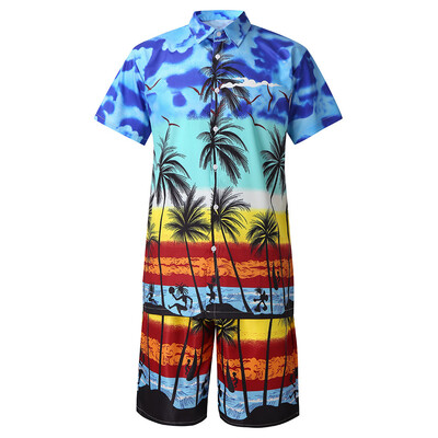 

Toponeto Fashion Mens Casual Button Hawaii Print Beach Short Sleeve Quick Dry Suit