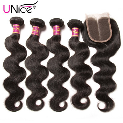 

UNice 8A Malaysian Virgin Hair Body Wave 4 Bundles with Lace Closure 44
