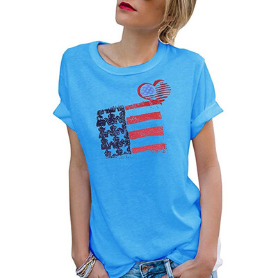 

Nomeni Womens Short Sleeve Patriotic Stripes Star American Flag Print T-Shirt Tops