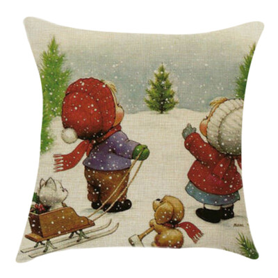 

Tailored Merry Christmas Linen Pillowcase Sofa Pad Set Home Decoration 18x18 Inch