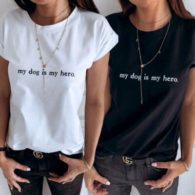 

2019 Womens Fashion Loose Letter Print T-Shirts Casual Outdoor Tops Blouse Tee