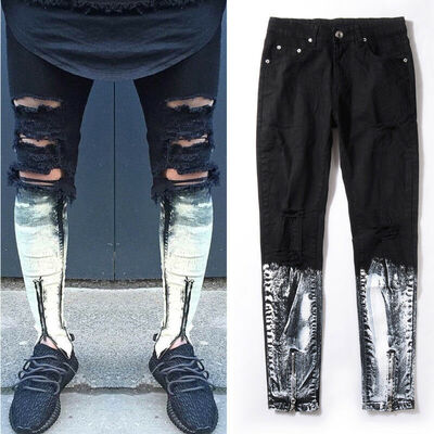 

Men Stylish Ripped Skinny Jeans Pants Biker Skinny Slim Straight Denim Trousers