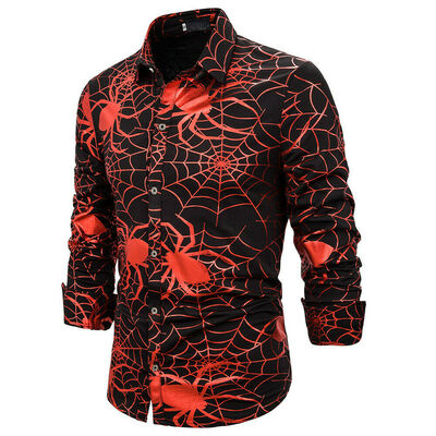 

Men Halloween 3D Spider Print Long Sleeve Casual T-Shirt Top Tee Slim Fit Shirts