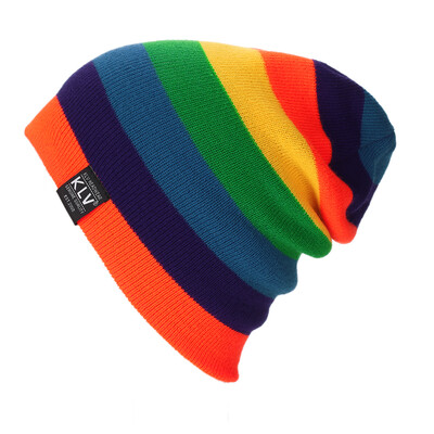 

Winter Warm Women Men Colorful Striped Knitted Hats Skiing Skating Beanies