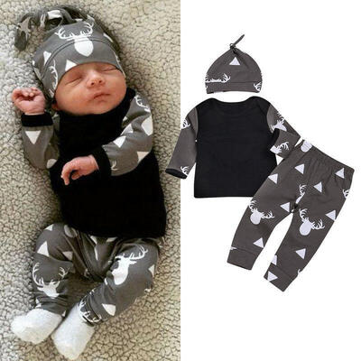 

Christmas Newborn Baby Boy Tops Romper Bodysuit Jumpsuit Pants Deer Outfits Sets