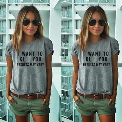 

HOT Summer Women Short Sleeve Letter Printed T Shirt Casual Tops Loose Blouses