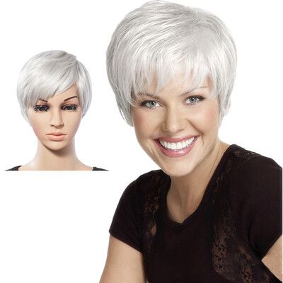 

〖Follure〗Natural Short Grey White Wig Dress Costume Rose Net Synthetic Curly Wigs