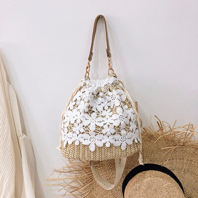 

Tailored Women Beach Flower Straw Bucket Bag Burlap Square Bag Messenger Bag