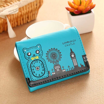 

Tailored Women Cat Clock Hasp Coin Purse Short Wallet Card Holders Handbag BU