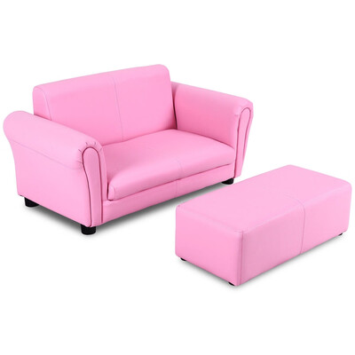 

Black White Kids Double Sofa with Ottoman-Pink