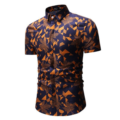 

Tailored Mens Summer Print Turn-Down Collar Slim Fit Short Sleeve Top Shirt Blouse