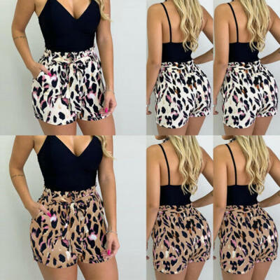 

Women Summer Pants Stylish Loose Shorts Leopard Print High Waist Short Trousers