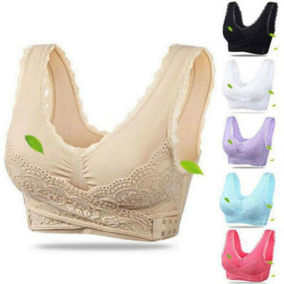 

NEW Front Cross Side Buckle Wireless Lace Bra Breathable Yoga Sport for Women UK