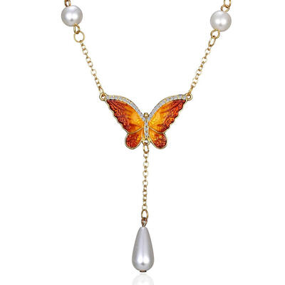 

Fashion butterfly Pendant Necklaces Tear drop pearl necklace for women men gold link chain Jewelry Accessories