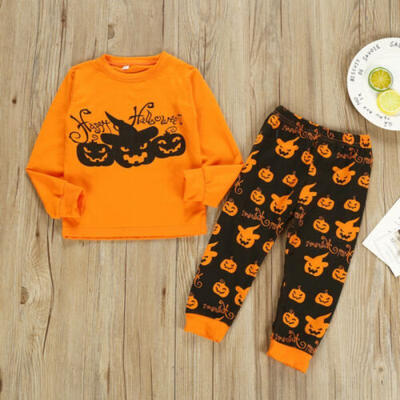 

2PCS Toddler Baby Girl Boy Halloween Clothes Set Pumpkin Print TopsPants Outfit