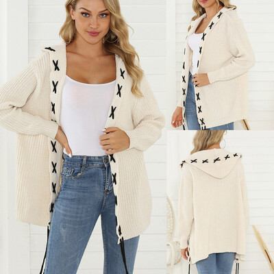 

〖Follure〗Women Casual Hoodie long Sleeve Strappy Knitted Sweater Loose Cover Up Cardigan