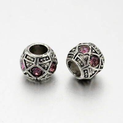

Antique Silver Plated Alloy Rhinestone European Beads Large Hole Rondelle Beads Light Rose 10x8mm Hole 5mm