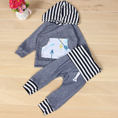 

Newborn Baby Arrows Stripe Long Sleeve T-shirtPants Outfits Hooded Clothes Set