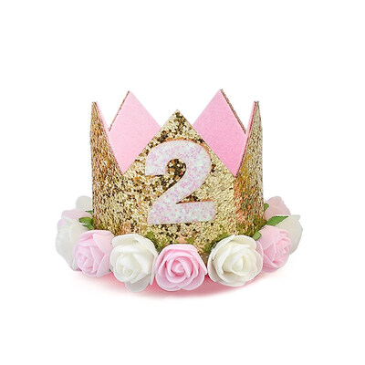 

FUNNYBUNNY Baby Rose Flower Golden Crown Birthday Headband Hair Accessories