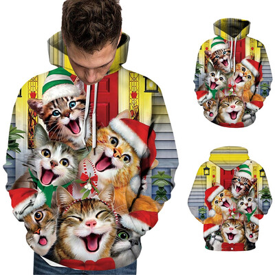 

Toponeto Christmas Women Men Couples Print Long Sleeve Hoodie Sweatshirt Pullover Tops