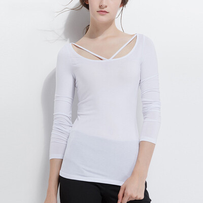 

CANVAUS Spring Women Modal Cotton Solid Slim V Neck Elastic Long Sleeve T-shirt Ladies Tops F223A