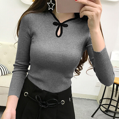 

Autumn New Fashion Women Elegant Cheongsam Turtleneck Sweater Women Vintage Sweater Pullover Female Knitted Sweater Tops