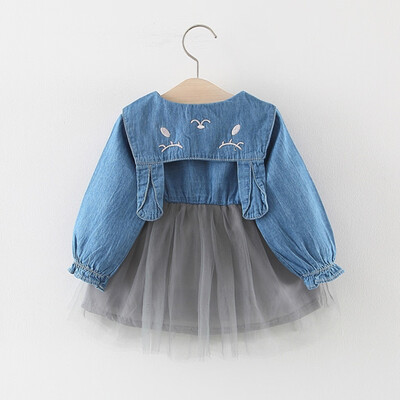 

Toddler Baby Kids Girls Tulle Denim Patchwork Rabbit Ear Dresses Casual Clothes