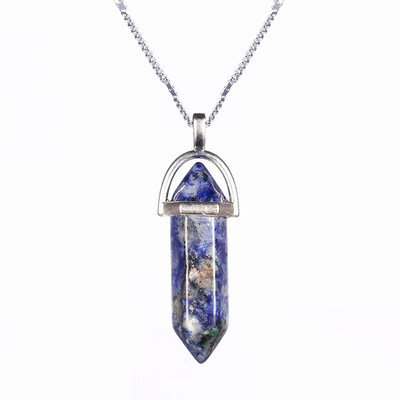 

Hot Sale Silver Hexagonal Column Necklaces Pendants Fashion Natural Stone Bullet Crystal Pendant Necklace For Women Jewelry