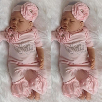 

New Newborn Baby Girls Flower Romper Bodysuit Jumpsuit Headband Outfits Clothes Set