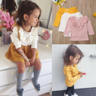 

NEW Kids Baby Girl Vintage Ruffled Collar Cotton Long Sleeve Tops T Shirt Blouse