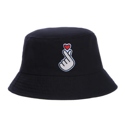 

Folding Snap Finger Heart Embroidery Unisex Outdoor Bucket Cap Fisherman Sun Hat