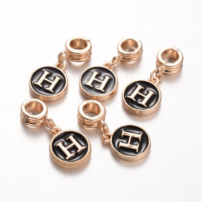 

Alloy Enamel European Dangle Beads Flat Round with LetterH 27mm Hole 5mm