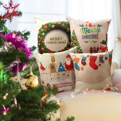 

Tailored Christmas Pillow Covers 18 x 18 Inches Cotton Linen Throw Pillow Cases for Home Sofa Couch Party Car Decor 4 Pack