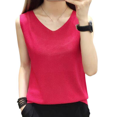 

Women Camisole Knit Sleeveless Vest Summer Pure Color Slim V-neck Tank Tops
