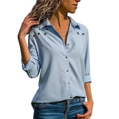 

Women Autumn Stylish Concise Casual All-match Long Sleeve Loose Solid Color Button-down Blouses