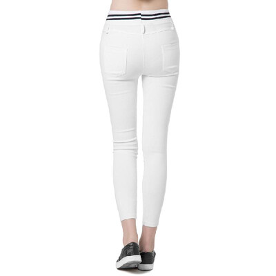 

New Fashion Women Casual Pants Elastic Waist Drawstring Slim Pencil Pants Trousers BlackWhite