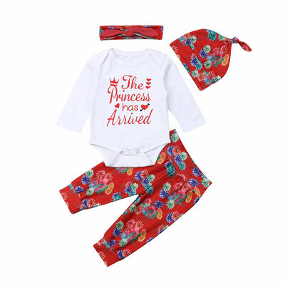 

4pcs Newborn Infant Baby Girl Outfits Clothes Romper Bodysuit Pants Set
