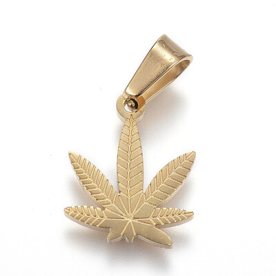 

304 Stainless Steel Charms Hemp LeafCannabisPot Leaf Golden 155x13x15mm Hole 45x7mm