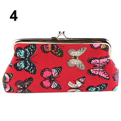 

Womens Butterflies Printed Coin Purse Canvas Pouch Long Metal Frame Clutch