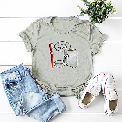 

Starmoon Womens O-Neck Letter Cartoon Printing Short Sleeve Blouse Loose Shirt Tops