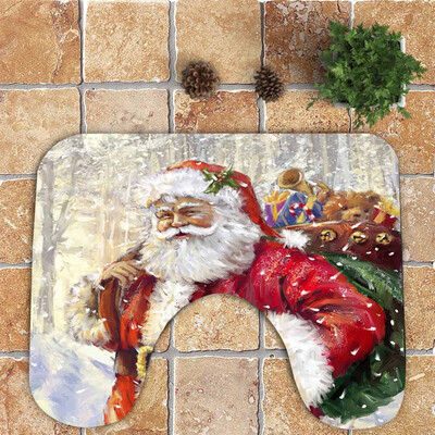 

Gobestart 3PCS Christmas Bathroom Non-Slip Pedestal Rug Lid Toilet Cover Bath Mat Set