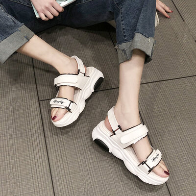 

Sandals lazy summer people flat-bottomed muffins thick-soled beaches super-hot sports student womens shoes