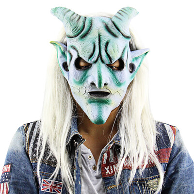 

Scary Funny Silver Horn King Ghost Mask with Long Wig Haunted House for Masquerade Halloween Costume Party