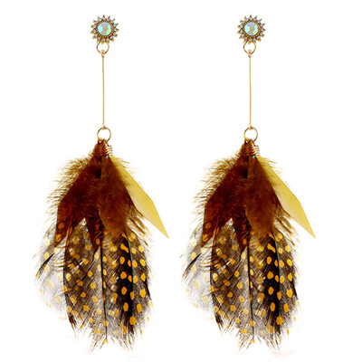

New Simple Retro Fashion Personality Crystal Long Feather Drop Earring For Lady Girls