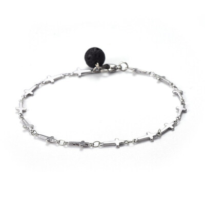 

304 Stainless Steel Cross Link Anklets with Natural Lava Pendants&Lobster Claw Clasps 8-38"212cm